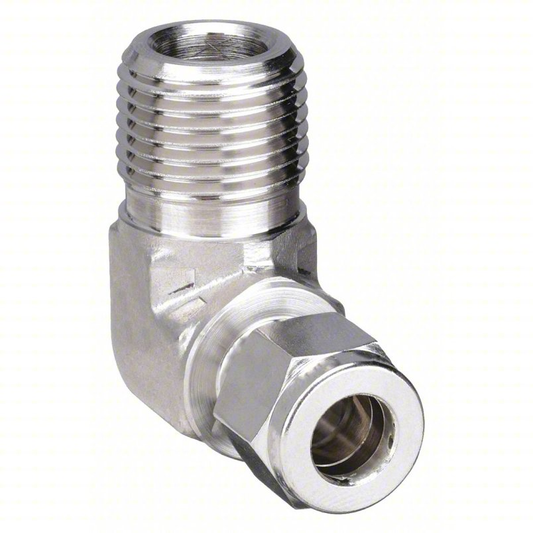 90 deg. Elbow, 1/2 in. Male tube x 3/8 in. Male NPT